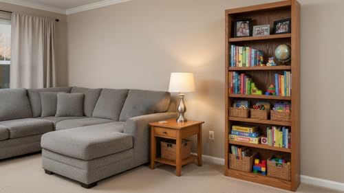 BOWERY HILL 84" Traditional Wood Bookshelf Bookcase with 4 Adjustable Sh...