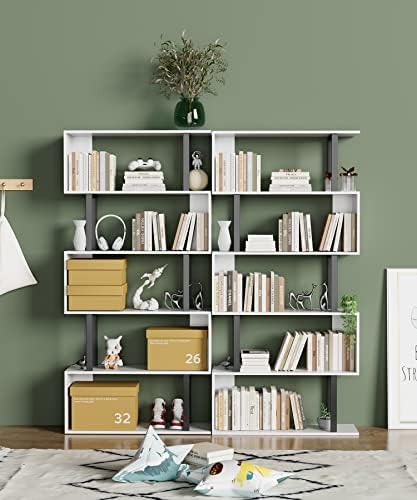 Gadroad 5-Tier Tall Bookshelf, S-Shaped Book Shelf Unit, White