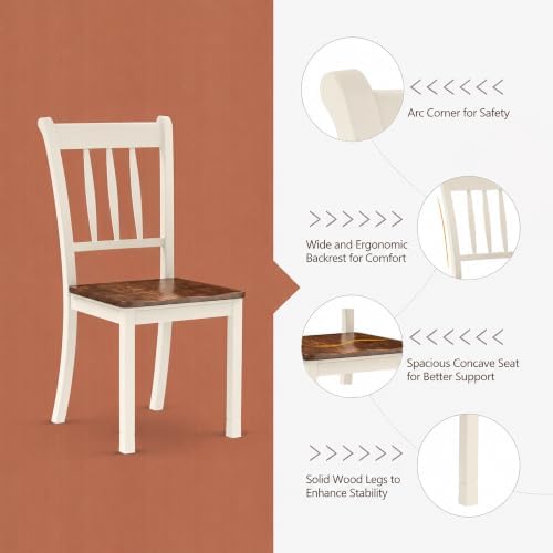 POWERSTONE Dining Chairs Set of 6, Rubberwood Kitchen Chairs, White