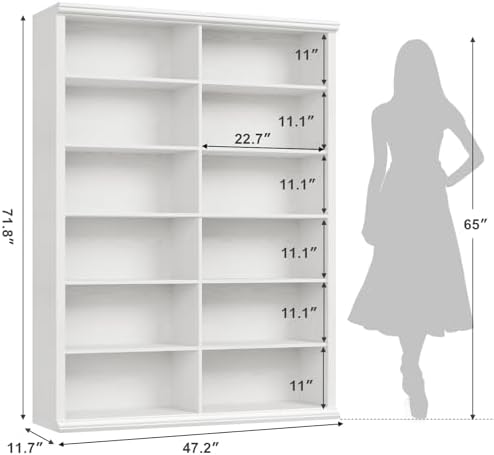 Rresyet 71.8" L x 47.2" W Wooden Bookcase and Bookshelf