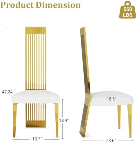 Dining Chairs Set of 6, Luxury Upholstered Boucle Chairs with Slatted Mirrore...
