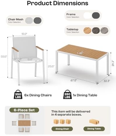 Outdoor Dining Set for 4, Aluminum Patio Table and Chairs Set, 5-Piece All We...