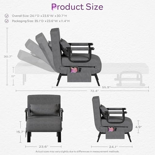TYBOATLE Sleep Chair Bed Set of 2, Comfy Convertible Sleeper Chairs for Adult...