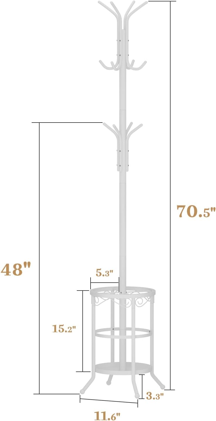 Coat Rack Freestanding with Umbrella Holder – Metal Hanger Stand, Hall Tree w...