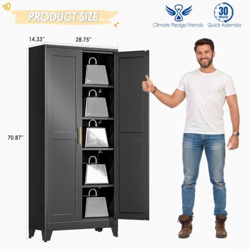 GAIOUS 71" Tall Metal Storage Cabinet with 2 Doors and 4 Adjustable Shel...