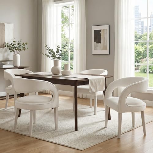 CIMOTA White Upholstered Dining Chairs Set of 6 Modern Kitchen & Dining R...