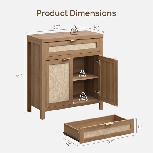SICOTAS Sideboard Buffet Cabinet Set of 3, Rattan Credenza Storage Cabinet