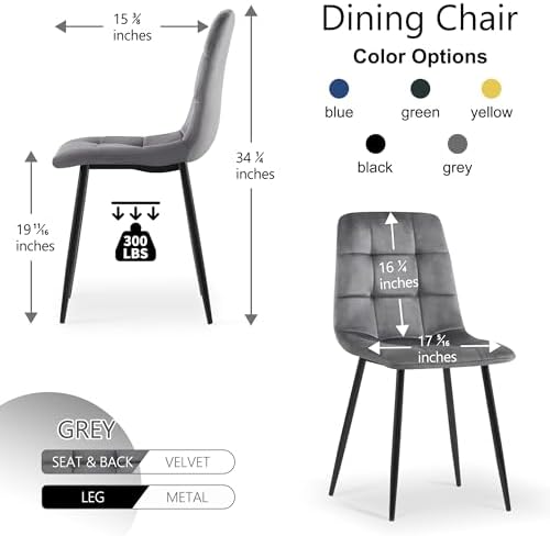 NORDICANA Grey Velvet Dining Chairs Set of 4, Upholstered Tufted Kitchen Chai...