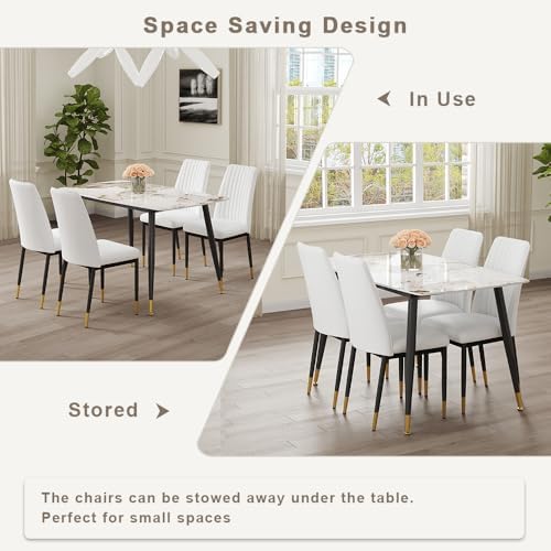 5 Pieces Modern Sintered Stone Dining Table Set 50" Rectangular Faux Mar...