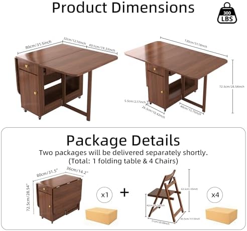 Drop Leaf Table and Chairs - 51" Fully Assembled Folding Dining Table