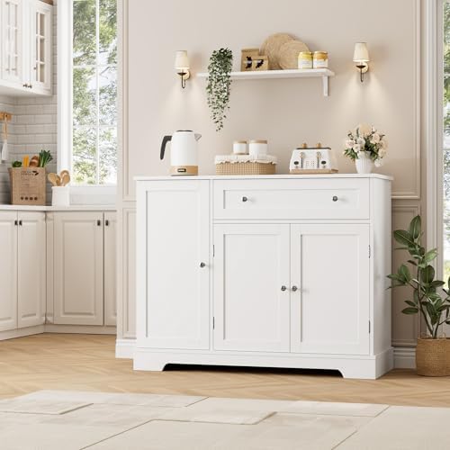 HOSTACK 41" W Kitchen Sideboard Buffet Cabinet, Small Coffee Bar, White