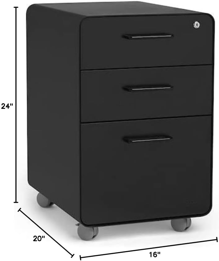 Poppin Stow 3-Drawer Rolling File Cabinet - Black. 2 Utility Drawers and 1 Ha...