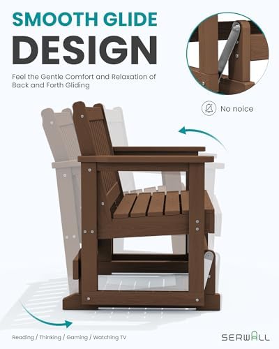SERWALL 2 Person Patio Glider Bench, HDPE All Weather Swinging Bench, Brown