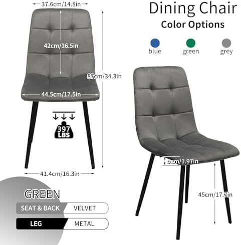 Velvet Dining Chairs Set of 4,Upholstered Gray Dining Room Chairs