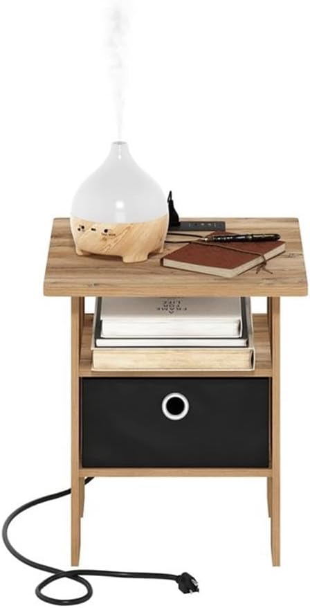 Pemberly Row Charging Station End Table, Composite Wood, Flagstaff Oak/Black ...