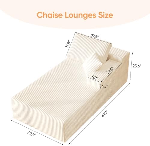 67" Sofa Bed, Chaise Lounge Chair, Plush Corduroy Upholstered Sofa Couch...
