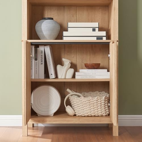 Arched Cabinet Bookshelf Bookcase - 71” Tall Mid Century Arched Display Cabin...