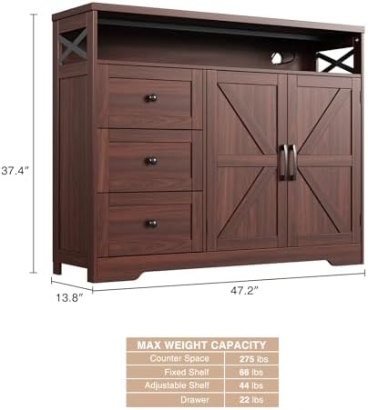 Befrases Dark Brown Farmhouse Storage Cabinet with Doors & Drawers