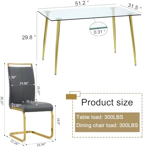 Ebullient Glass Dining Table Set for 4,5 Piece Dining Table and Chairs Set,Mo...