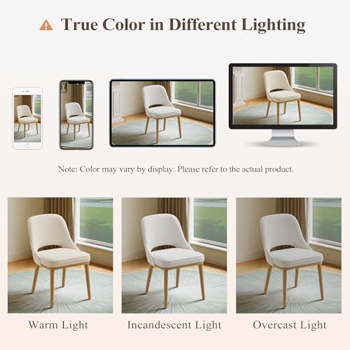 Modern Upholstered Dining Chairs Set of 4, Open Back with Solid Wood Legs, Er...