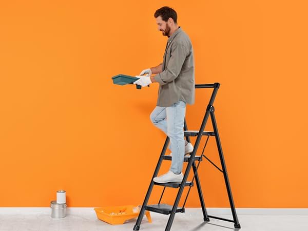 KINGRACK Step Ladder 4 Step Folding, 900lbs 4 Step Ladder with Anti-Slip Wide...