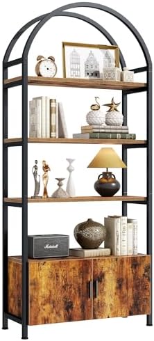 Jehiatek Arched Bookshelf with Storage Cabinet 71 Inch Tall Industrial Bookca...