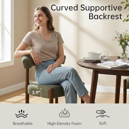 VKNOW Wooden Dining Chairs Set of 6 with Walnut Wood Legs and Curved Back