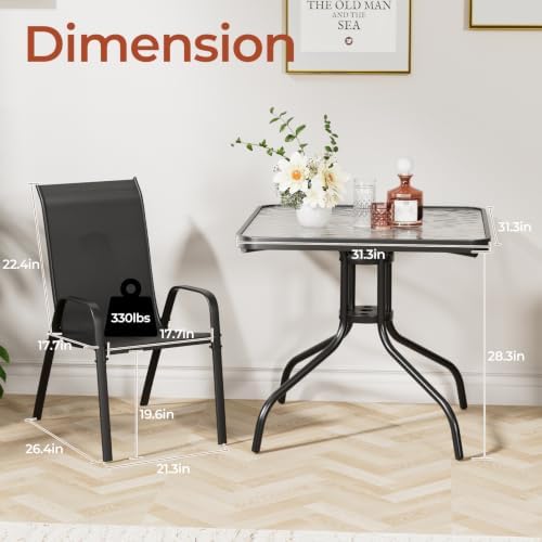 TLSUNNY 5 Pieces Patio Dining Set for 4, Glass Table and Textilene Chair