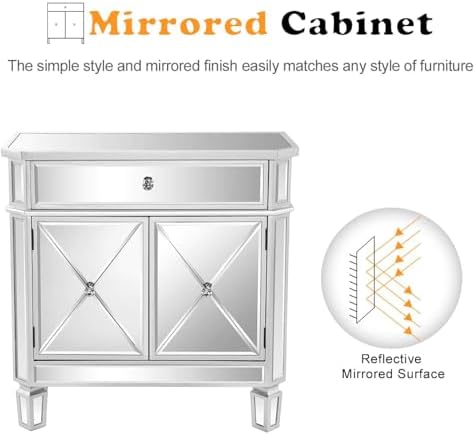 VINGLI Mirrored Cabinet, Mirrored Nightstand, Mirrored Dresser Accent Chest, ...