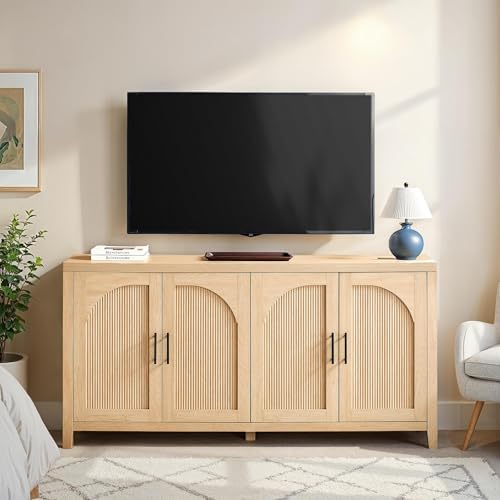 Walker Edison Sasha 4-Door Reeded Sideboard Buffet with Cord Management, 60 I...