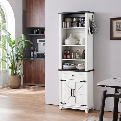 Joaxswe 72in Tall Bookshelf 7 Tier Bookcase with Drawer and Barn Doors and Ad...