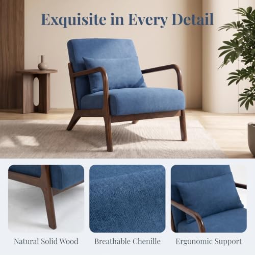 Komene Mid Century Modern Accent Chair Sitting Chair with Solid Wood Frame, U...