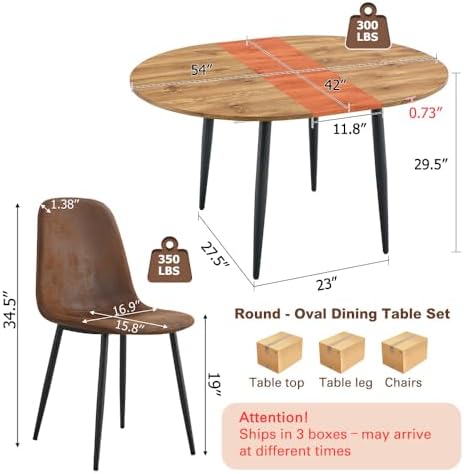 FURNITO Round Dining Table Set for 6, 42"-54" Round to Oval Extenda...