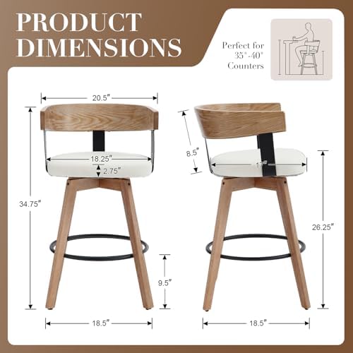 Ya-Home Mid-Century Bar Stools Set of 3, 26 Inch Swivel Counter Height Stools...