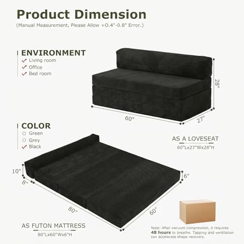 5-in-1 Convertible Sofa Bed, Couch Loveseat with Removable Cushions & Was...