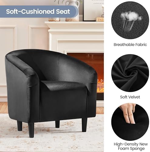 Yaheetech Compact Velvet Accent Chairs Set of 2 for Small Spaces, Black | Com...