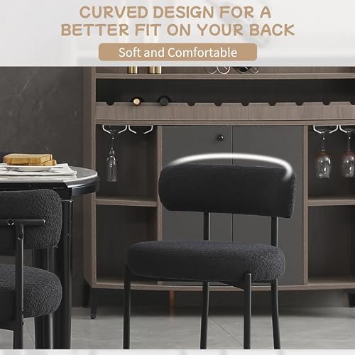 Black Dining Chairs Set of 4 Round Upholstered Boucle Dining Room Chairs Mid-...