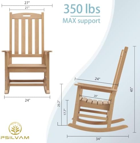Psilvam Outdoor Rocking Chairs Set of 2, Oversized Porch Rocker (Teak)
