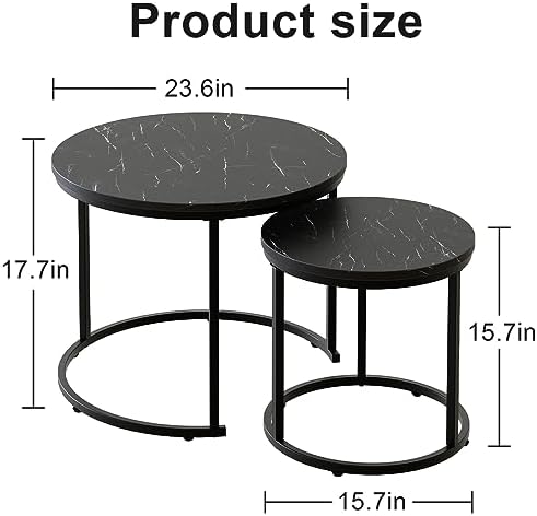 aboxoo Round Nesting Coffee Table Side Set of 2 End Tables for Living Room Be...