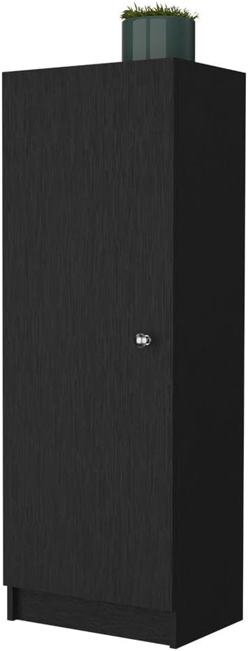 Miami Single Door Pantry, 4 Shelves, Black Engineered Wood, Space-Saving Stor...