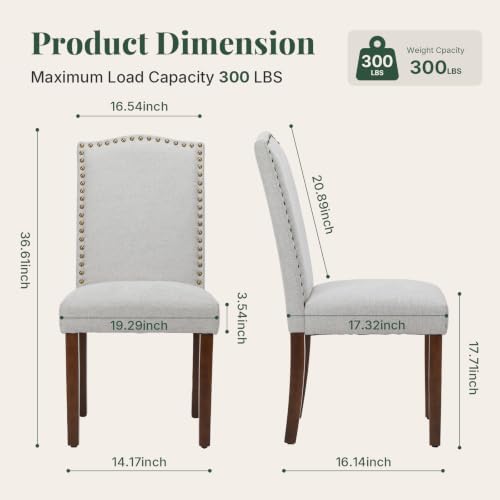 Upholstered Dining Chair Set of 4, Farmhouse Fabric Kitchen Chair | Modern, P...
