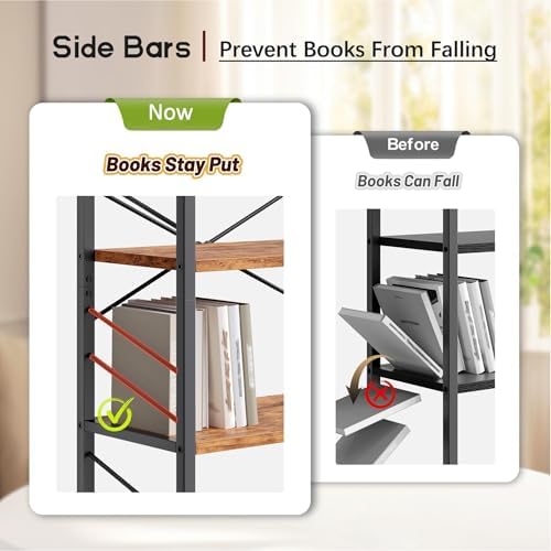DurayLoly 2 Pieces 3 Tier Bookshelf for Narrow Space, Rustic Brown