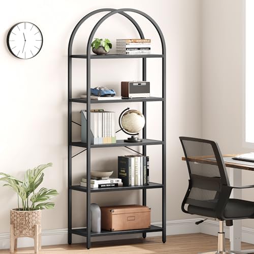 IDEALHOUSE Bookshelf 5 Tier Bookcase Arched Display Racks Tall Standing Books...