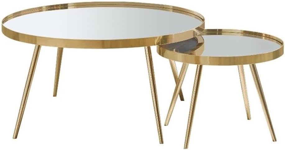 Pemberly Row 2-Piece Nesting Coffee Table Set, Metal with Mirrored Tops and G...