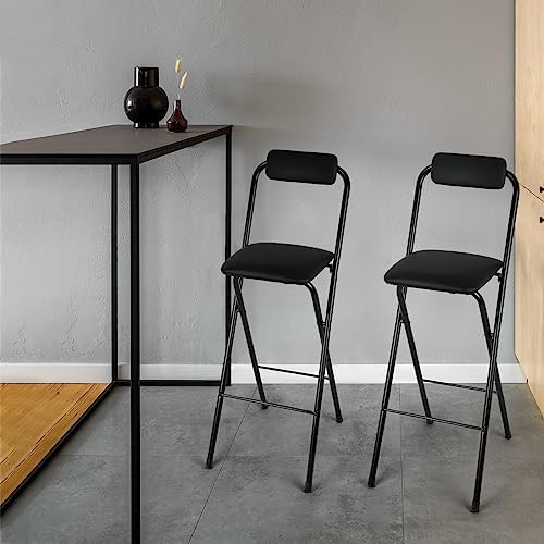 Thyle 2 Pcs Folding Bar Stool with Backrest Counter Height Seat,29.5 Inch