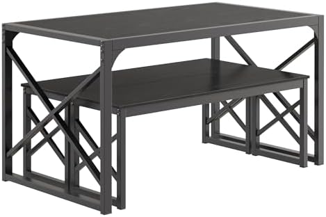 VECELO 55” Kitchen Dining Table Set for 4, Heavy-Duty Steel Frame & Wood-...