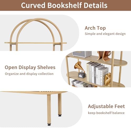 Janmer Home Unique Arched Bookshelf, 71" Tall Mid Century Modern Bookcase