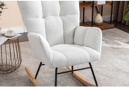 Rocking Chair, Upholstered Teddy Fabric Glider Chairs, Lounge Accent Armchair...