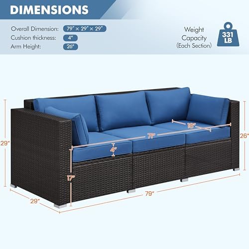 Yaheetech 3-Seat Patio Wicker Sofa, Outdoor Rattan Couch with Furniture Cover...
