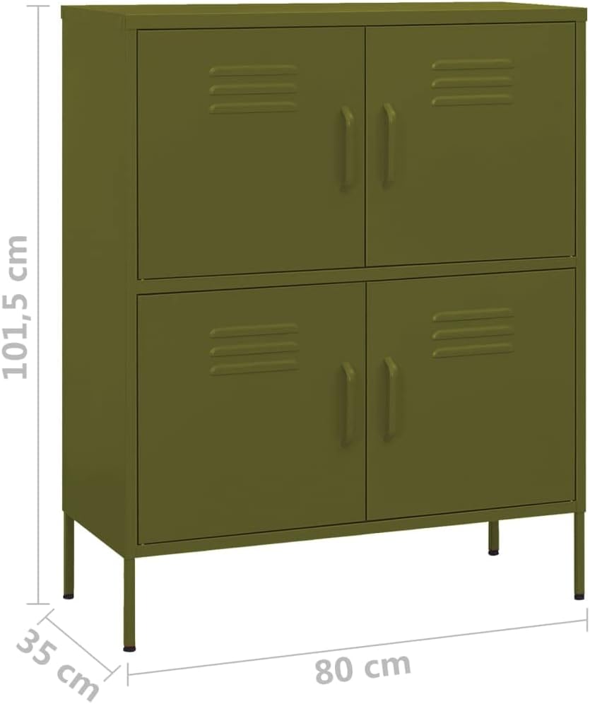 Olive Green Steel Storage Cabinet 13.8"x31.5"x40" Modern 4-Doo...